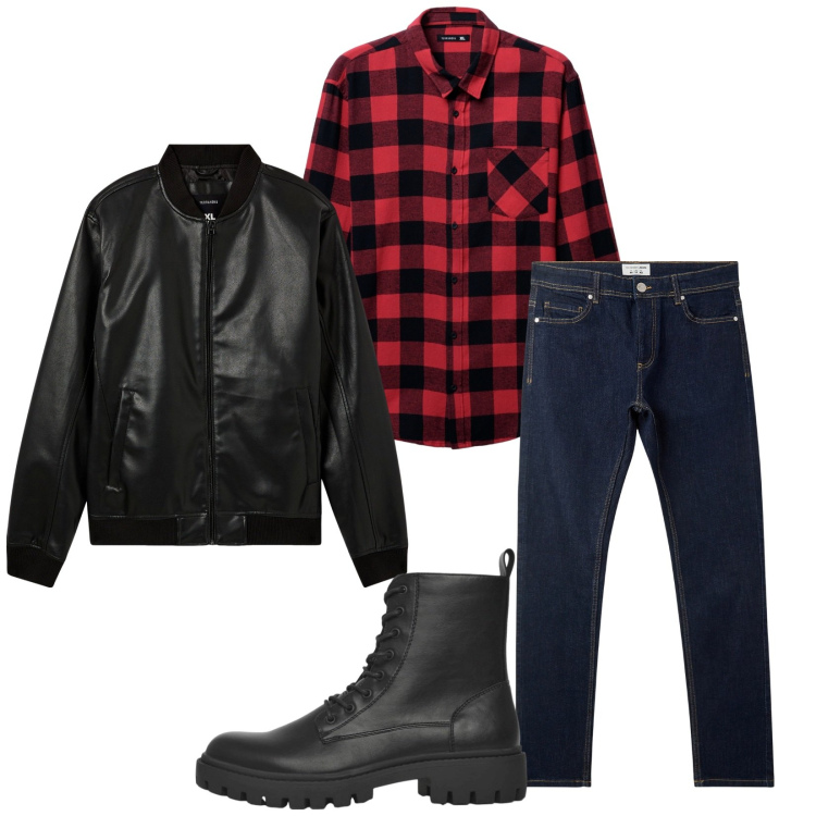 Outfit uomo - Total look #2264262. Stile Trendy per Tutti i giorni. Abbinamento con bomber, jeans skinny, anfibi, camicie.