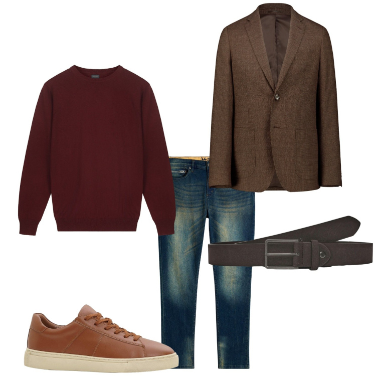 Outfit uomo - Total look #2264264. Stile Casual per Ufficio. Abbinamento con jeans slim fit, sneakers, cinture, giacche, maglieria.