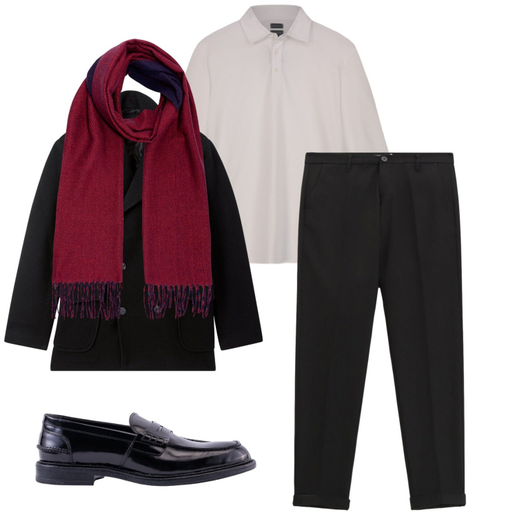 Outfit uomo - Total look #2264266. Stile Business/Elegante per Serata speciale. Abbinamento con cappotti, pantaloni, polo, sciarpe, scarpe stringate.
