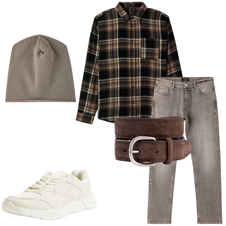 Outfit uomo - Total look #2264270. Stile Casual per Tutti i giorni. Abbinamento con sneakers, camicie, jeans, berretti, cinture.