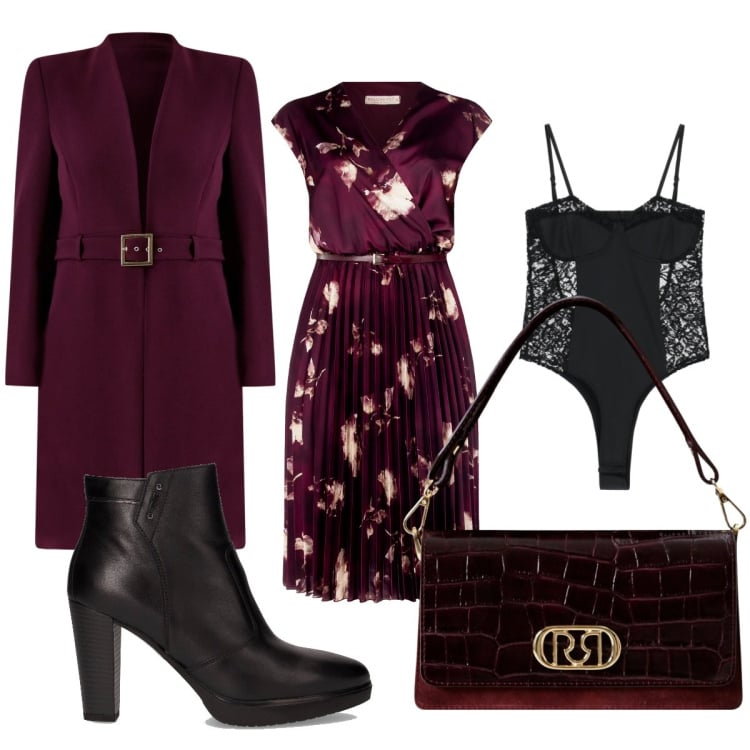 Outfit donna - Trench Season. Stile Bon Ton per Serata fuori. Abbinamento con vestiti midi/longuette, trench, borse a mano, body, stivaletti.