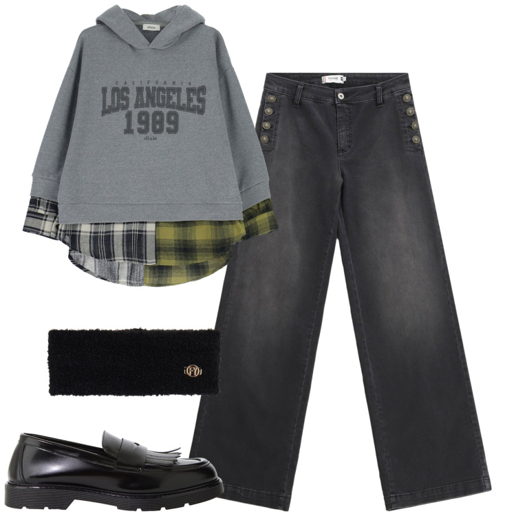 Outfit donna - Total look #2264277. Stile Casual per Tutti i giorni. Abbinamento con jeans, fasce per capelli, mocassini, felpe con cappuccio.