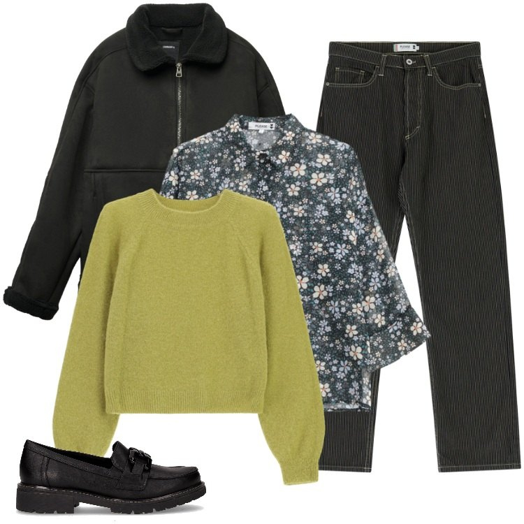 Outfit donna - Total look #2264286. Stile Vintage retrò per Tutti i giorni. Abbinamento con giacche, camicie, pantaloni, maglieria, mocassini.