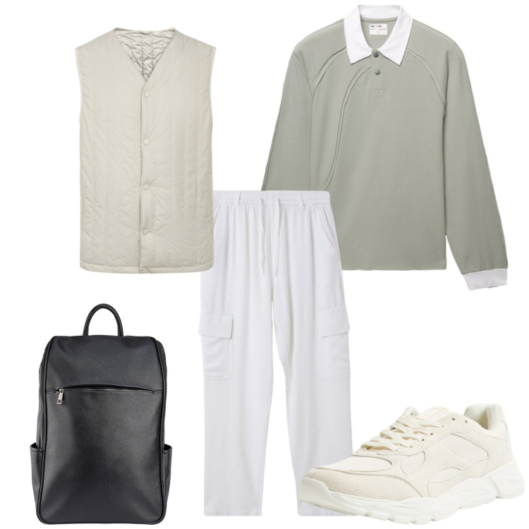 Outfit uomo - Total look #2264290. Stile Casual per Tutti i giorni. Abbinamento con sneakers, pantaloni cargo, polo, piumini, borse sportive.