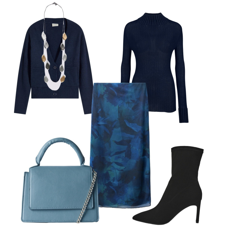 Outfit donna - Total look #2264292. Stile Casual per Tutti i giorni. Abbinamento con cardigans, gonne lunghe, stivali, borse a tracolla, maglieria, collane.