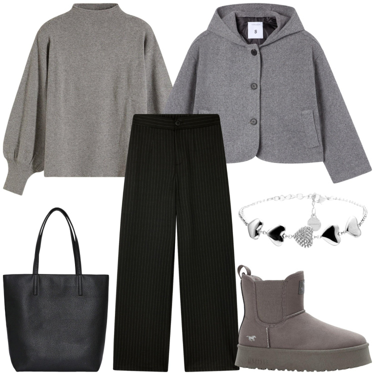 Outfit donna - Total look #2264298. Stile Casual per Tutti i giorni. Abbinamento con maglieria, stivaletti, borse tote, caban, pantaloni, braccialetti.
