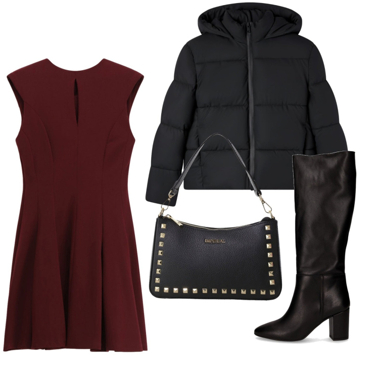 Outfit donna - Un po\' bon ton. Stile Glamour per Serata fuori. Abbinamento con bomber, vestiti corti, pochette, stivali.