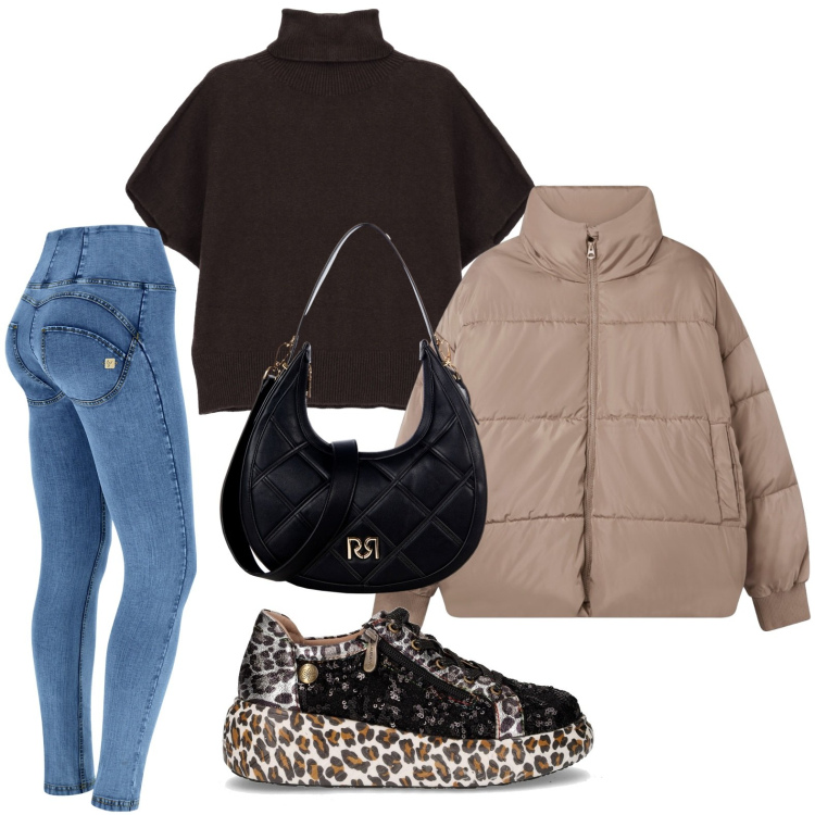 Outfit donna - Maculato magnetico. Stile Casual per Tutti i giorni. Abbinamento con bomber, borse a tracolla, maglieria, jeans skinny, sneakers.