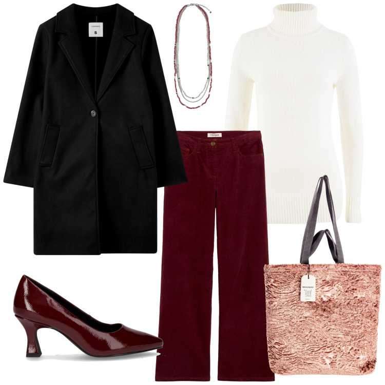 Outfit donna - Una giornata al Top. Stile Casual per Ufficio. Abbinamento con maglieria, pantaloni, cappotti, borse tote, décolleté, collane.
