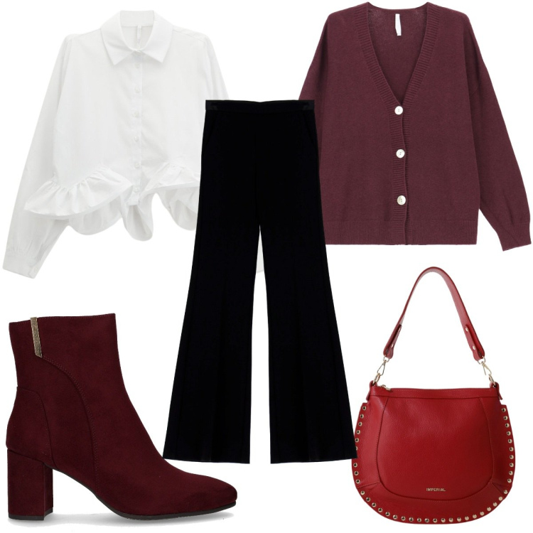 Outfit donna - Total look #2264317. Stile 70s per Tutti i giorni. Abbinamento con pantaloni, camicie, cardigans, borse a spalla, stivaletti.
