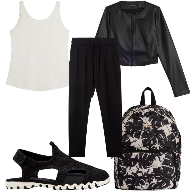Outfit donna - Total look #2264318. Stile Trendy per Tutti i giorni. Abbinamento con sandali, pantaloni, zaini, top, giacche.