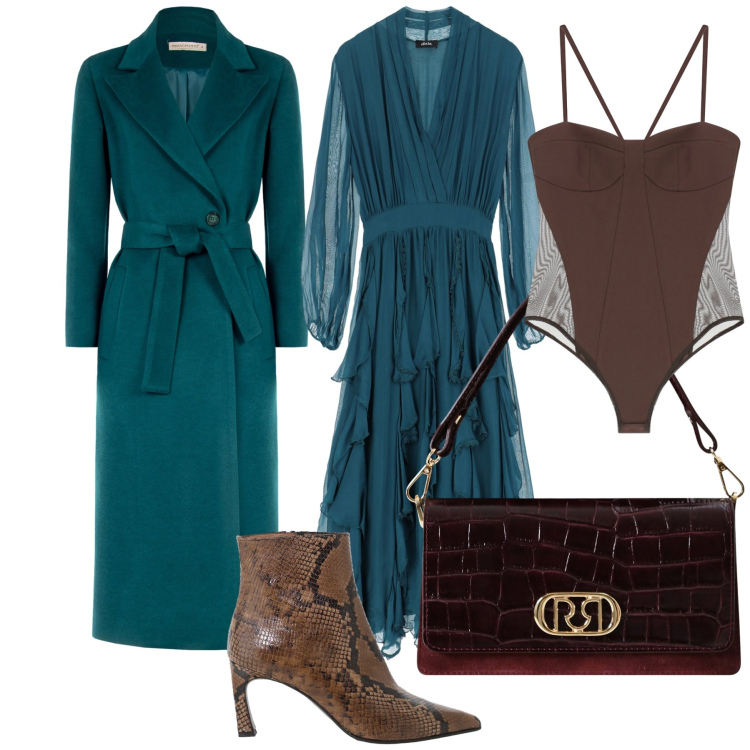 Outfit donna - Verde cerimonia. Stile Chic per Cerimonia. Abbinamento con borse a mano, cappotti, body, vestiti midi/longuette, stivaletti.