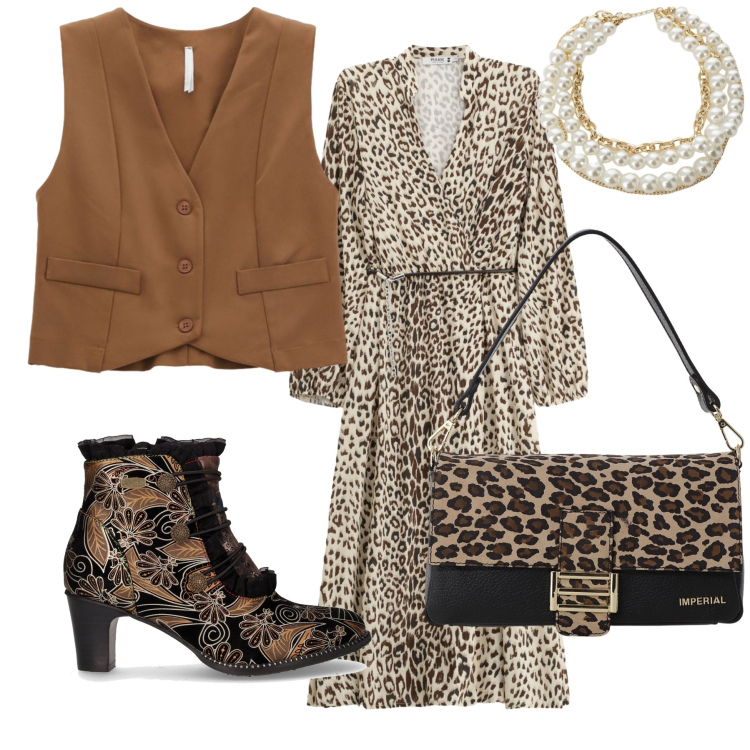 Outfit donna - Office mix. Stile Vintage retrò per Ufficio. Abbinamento con vestiti midi/longuette, gilet, borse a spalla, collane, stivaletti.