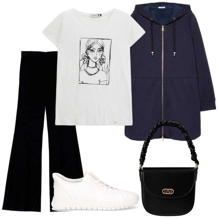 Outfit donna - Total look #2264342. Stile Basic per Tutti i giorni. Abbinamento con t-shirt, borse a mano, pantaloni, felpe con cappuccio, sneakers.