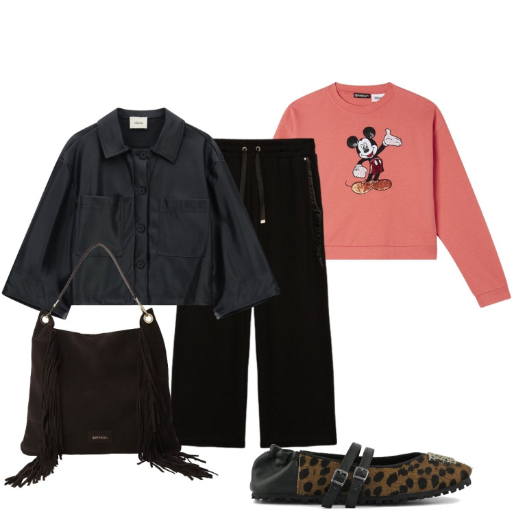 Outfit donna - Sporty chic. Stile Sporty chic per Tutti i giorni. Abbinamento con borse a spalla, blazer, felpe, pantaloni, ballerine.