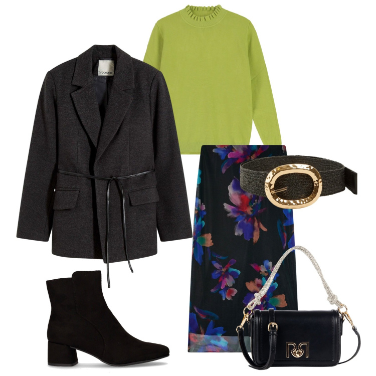 Outfit donna - Total look #2264379. Stile Bon Ton per Ufficio. Abbinamento con blazer, gonne lunghe, cinture, maglieria, borse a mano, stivaletti.
