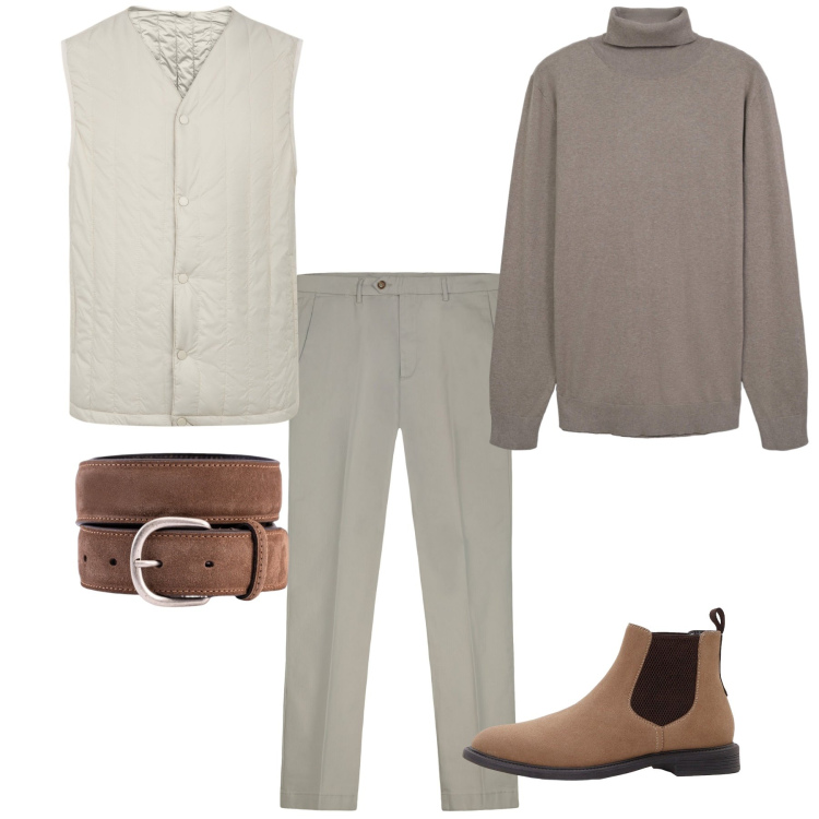 Outfit uomo - Total look #2264399. Stile Urban per Tutti i giorni. Abbinamento con stivali e stivaletti, maglieria, piumini, cinture, pantaloni chino.