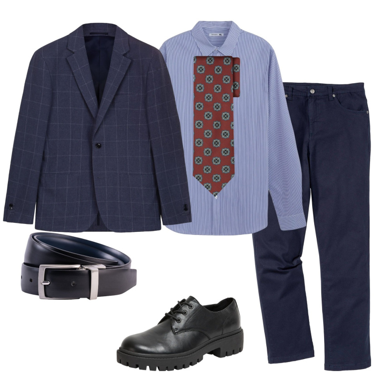 Outfit uomo - In ufficio. Stile Business/Elegante per Ufficio. Abbinamento con pantaloni, scarpe stringate, camicie, giacche, cinture, cravatte.