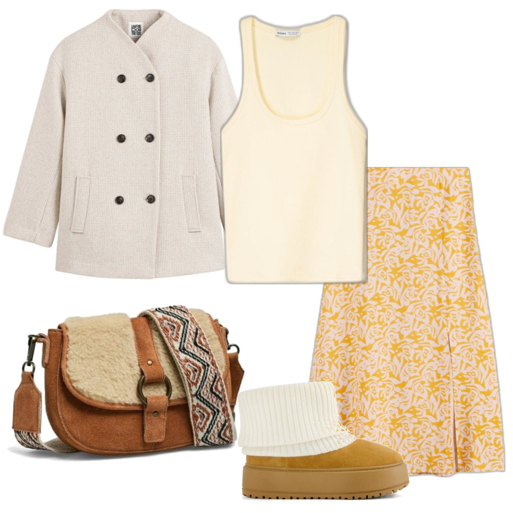 Outfit mujer - Vintage retrò #949. Estilo Vintage retrò para Oficina. Combinación con abrigos, minifaldas, botines, camisetas sin mangas, bandoleras.