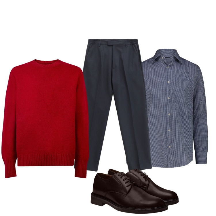Outfit uomo - Classico ma sempre attuale. Stile Business/Elegante per Ufficio. Abbinamento con pantaloni, scarpe stringate, camicie, maglieria.