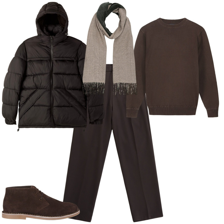 Outfit uomo - Total look #2264438. Stile Trendy per Tutti i giorni. Abbinamento con bomber, pantaloni, stivali e stivaletti, maglieria, sciarpe.