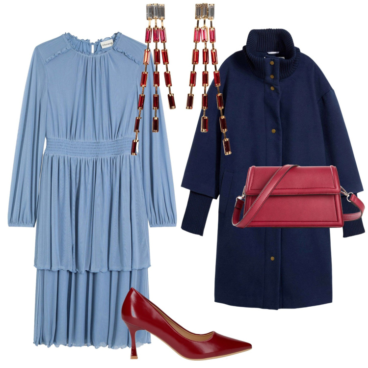 Outfit donna - Total look #2264441. Stile Trendy per Serata fuori. Abbinamento con vestiti, cappotti, orecchini, borse a tracolla, décolleté.