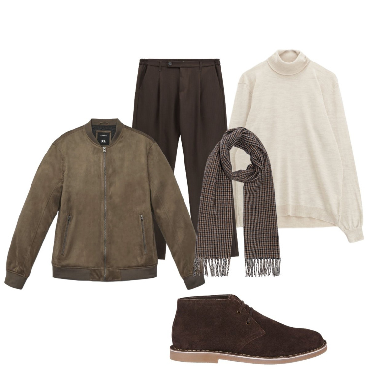 Outfit uomo - Il dolcevita panna. Stile Casual per Ufficio. Abbinamento con giacche, pantaloni, maglieria, stivali e stivaletti, sciarpe.
