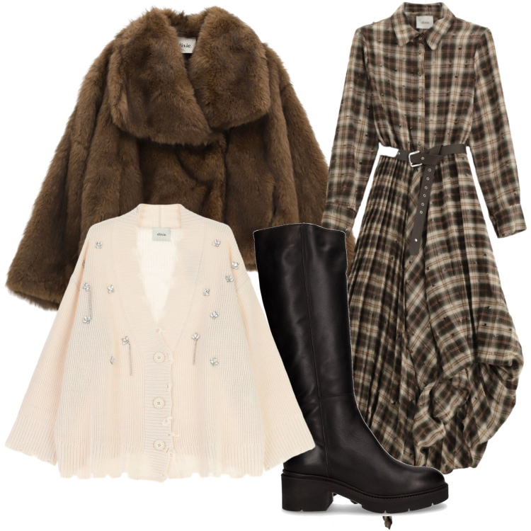 Outfit donna - Total look #2264443. Stile Casual per Tutti i giorni. Abbinamento con vestiti lunghi, cardigans, blazer, stivali.
