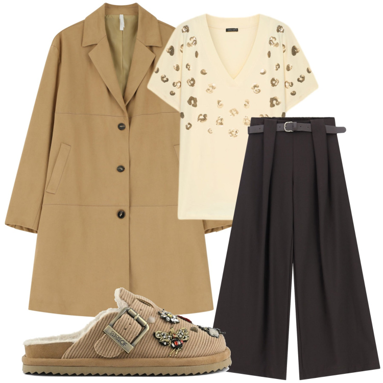 Outfit donna - Total look #2264448. Stile Casual chic per Tutti i giorni. Abbinamento con cappotti, pantaloni, sabot, t-shirt.