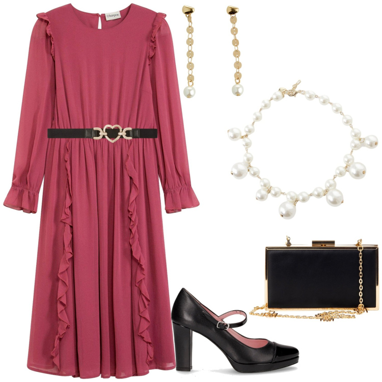 Outfit donna - Romantica in frutti di bosco!. Stile Romantica per Serata fuori. Abbinamento con vestiti, orecchini, cinture, collane, pochette, décolleté.
