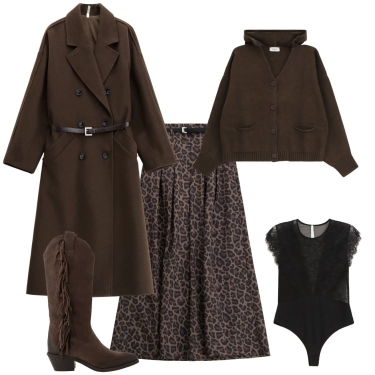 Outfit donna - Total look #2264472. Stile Casual chic per Tutti i giorni. Abbinamento con body, pantaloni, cappotti, stivali, cardigans.