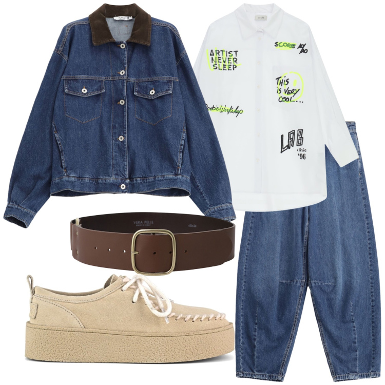 Outfit donna - Total look #2264473. Stile Casual per Tutti i giorni. Abbinamento con jeans, blazer, camicie, cinture, mocassini.