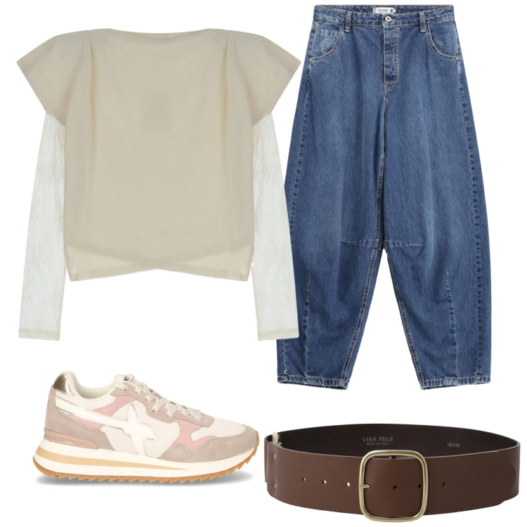 Outfit donna - A spasso con il pelosetto. Stile Casual per Sport. Abbinamento con jeans, cinture, t-shirt, sneakers.