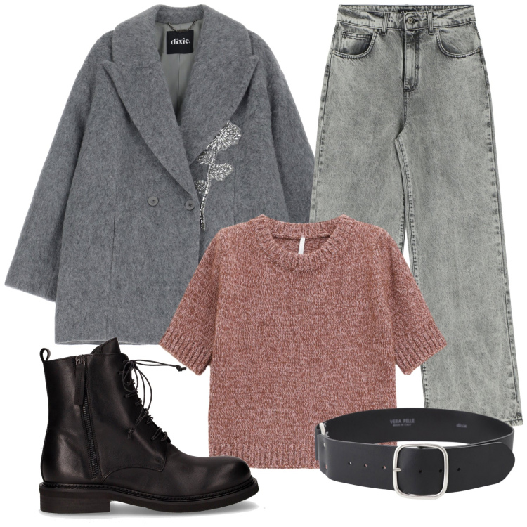 Outfit donna - Total look #2264495. Stile Casual per Tutti i giorni. Abbinamento con maglieria, jeans, cinture, cappotti, anfibi.