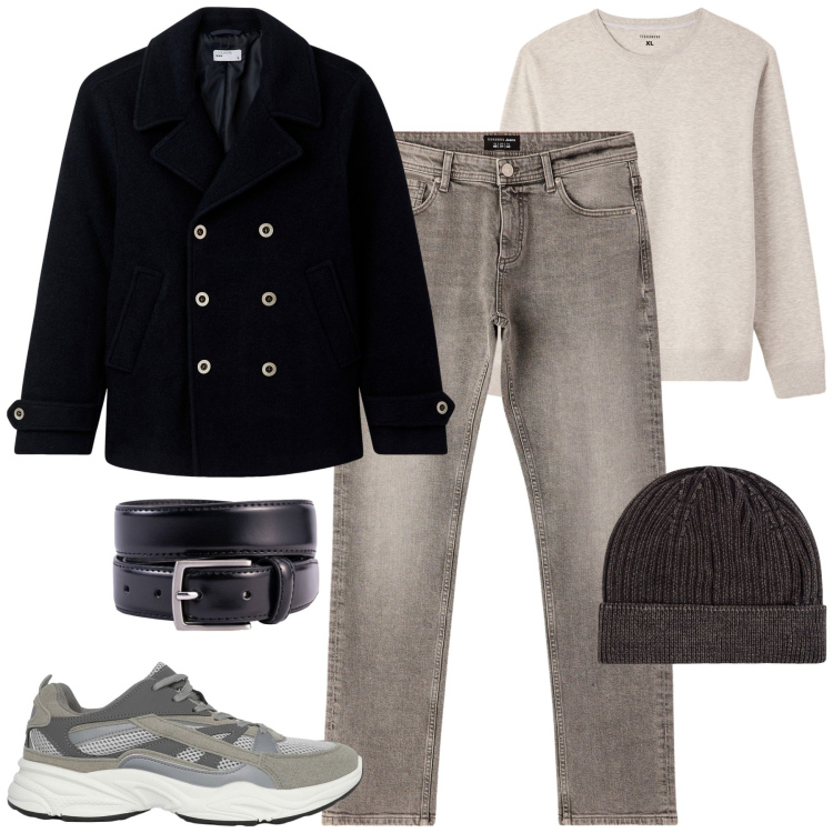 Outfit uomo - Ottobre. Stile Casual per Tutti i giorni. Abbinamento con berretti, cappotti, sneakers, jeans, felpe, cinture.