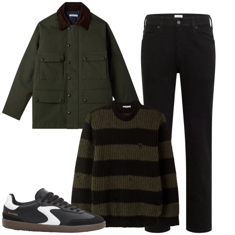 Outfit uomo - Total look #2264808. Stile Casual per Tutti i giorni. Abbinamento con sneakers, jeans dritti, eskimo, maglieria.