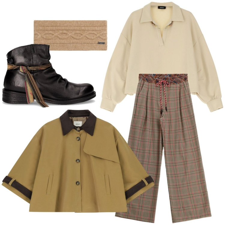 Outfit donna - Total look #2264844. Stile Casual chic per Tutti i giorni. Abbinamento con parka, pantaloni a palazzo, felpe, accessori per capelli, stivaletti chelsea.