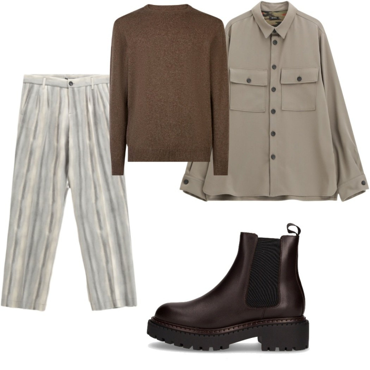 Outfit uomo - Total look #2264855. Stile Trendy per Tutti i giorni. Abbinamento con pantaloni, camicie, maglieria, stivali e stivaletti.