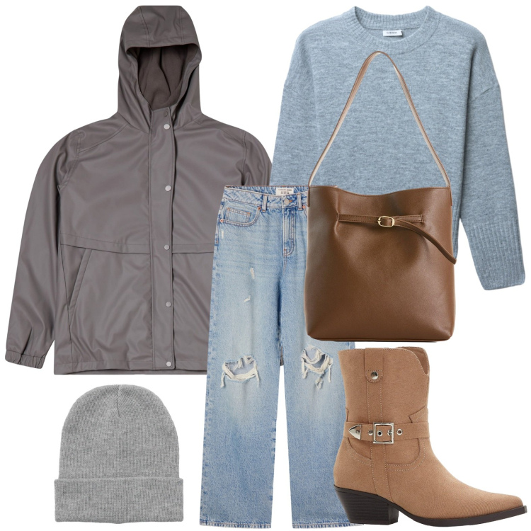 Outfit donna - Il cuoio onnipresente. Stile Minimal per Tutti i giorni. Abbinamento con stivaletti texani, borse a mano, maglieria, blazer, jeans strappati, berretti.