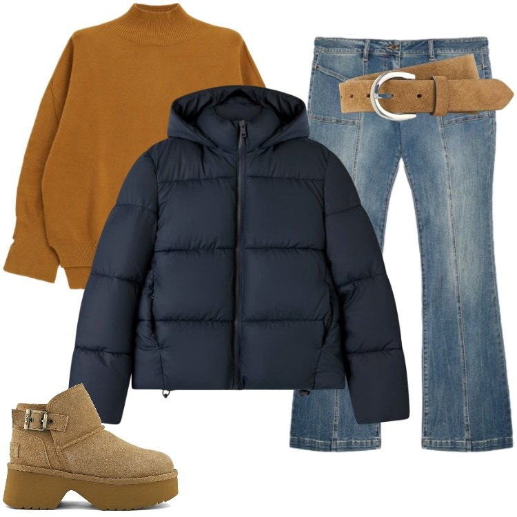 Outfit donna - Total look #2264866. Stile Basic per Tutti i giorni. Abbinamento con cinture, bomber, maglieria, jeans, stivali.