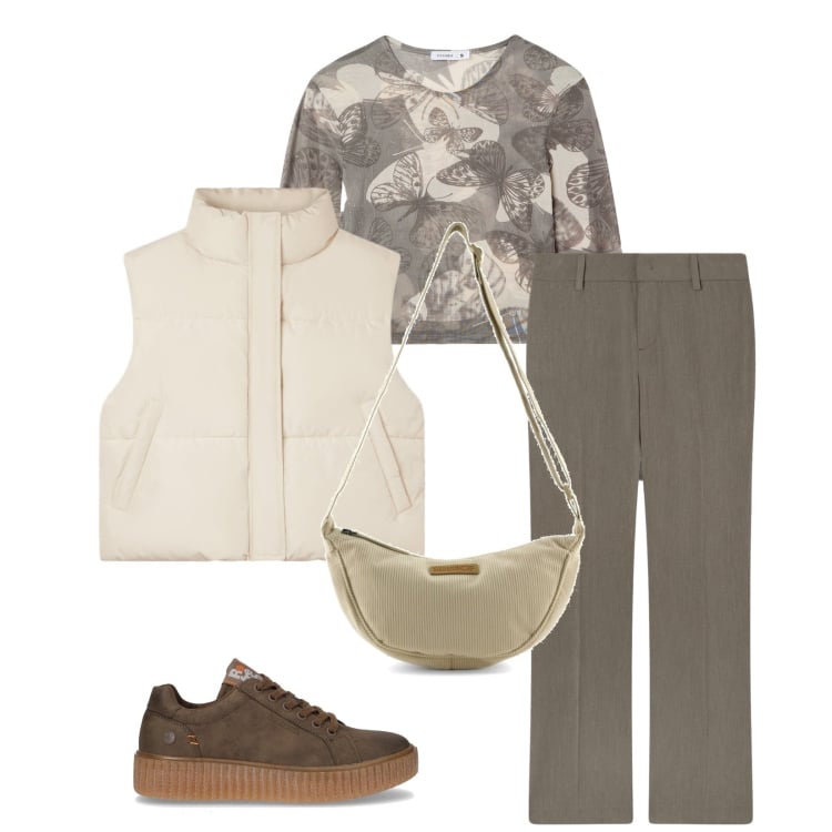Outfit donna - Total look #2264867. Stile Casual per Tutti i giorni. Abbinamento con t-shirt, pantaloni, piumini, sneakers, borse a tracolla.