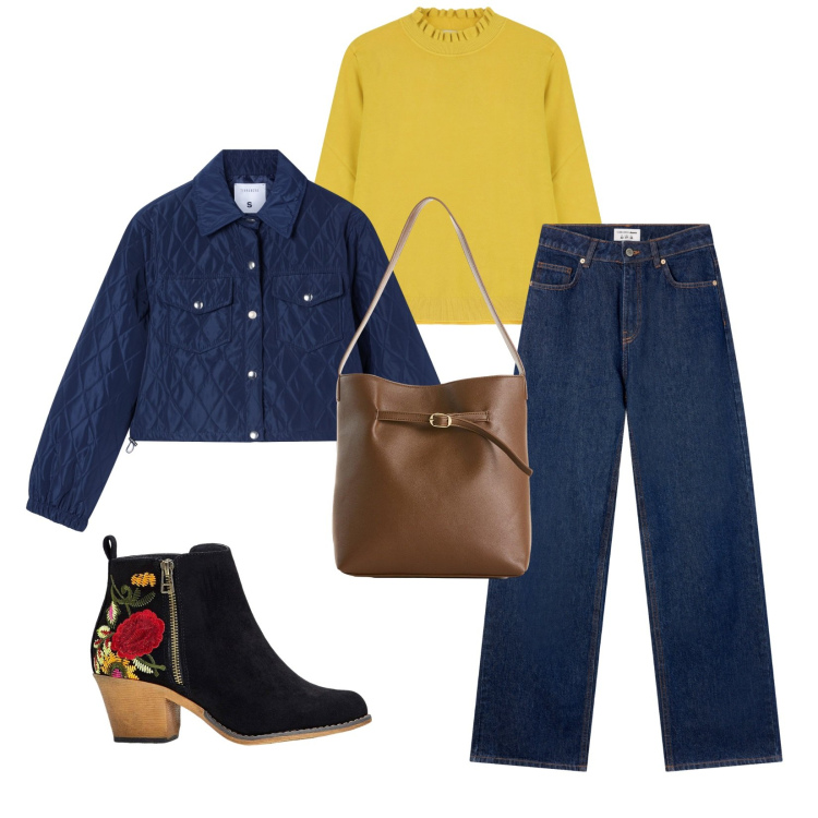 Outfit donna - Total look #2264871. Stile Casual chic per Tutti i giorni. Abbinamento con stivaletti, borse a mano, jeans, giacche, maglieria.