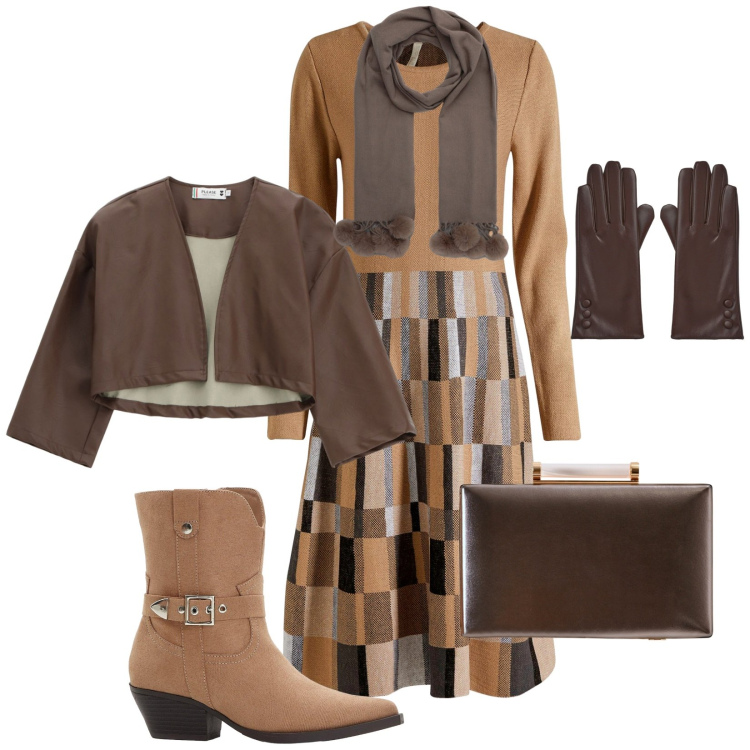 Outfit donna - Total look #2264873. Stile Bon Ton per Ufficio. Abbinamento con vestiti, stivaletti texani, sciarpe, guanti, giacche, clutch.
