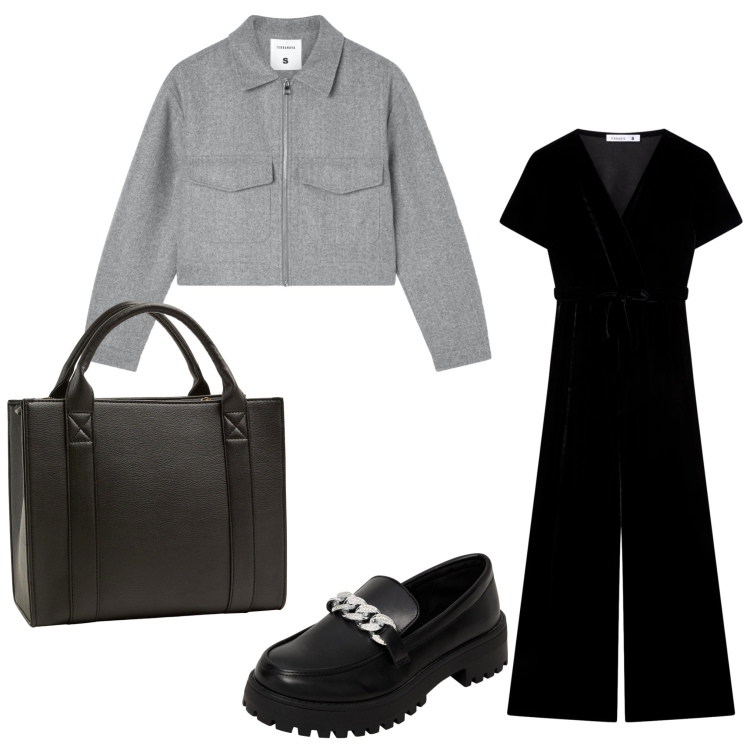Outfit donna - Al lavoro cosi. Stile Chic per Ufficio. Abbinamento con tute, mocassini, borse tote, blazer.
