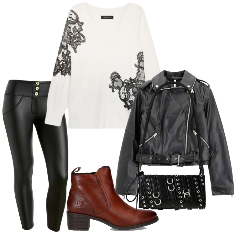 Outfit donna - Stivaletti nei toni del marrone. Stile Casual per Tutti i giorni. Abbinamento con borse a spalla, giacche, pantaloni skinny, maglieria, stivaletti.