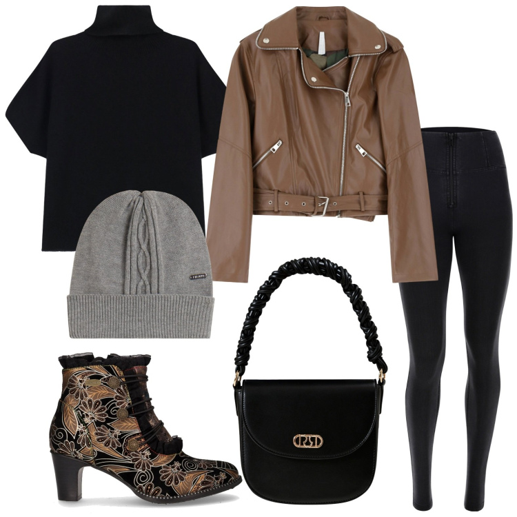 Outfit donna - La borsa iper elegante. Stile Casual chic per Serata fuori. Abbinamento con borse a mano, giacche, maglieria, jeans skinny, berretti, stivaletti.
