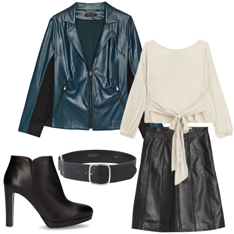 Outfit donna - La forza del verde. Stile Glamour per Serata fuori. Abbinamento con gonne, top, cinture, stivaletti, giacche.