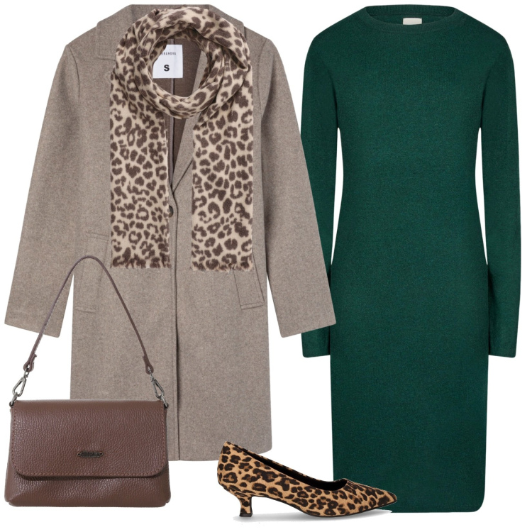 Outfit donna - Signora bene. Stile Trendy per Serata fuori. Abbinamento con cappotti, sciarpe, borse a tracolla, vestiti midi/longuette, décolleté.