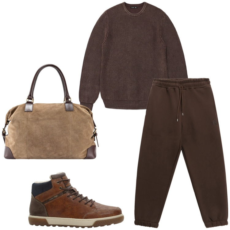Outfit uomo - Total look #2264910. Stile Casual per Sport. Abbinamento con sneakers alte, maglieria, pantaloni, borse sportive.
