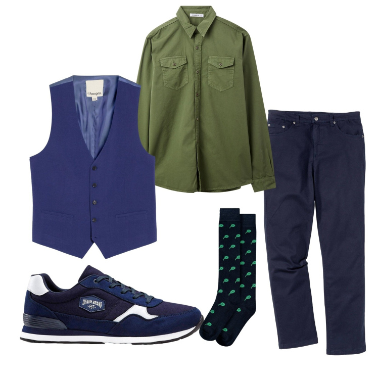 Outfit uomo - Total look #2264912. Stile Trendy per Serata speciale. Abbinamento con pantaloni, sneakers, gilet, camicie, calzini.